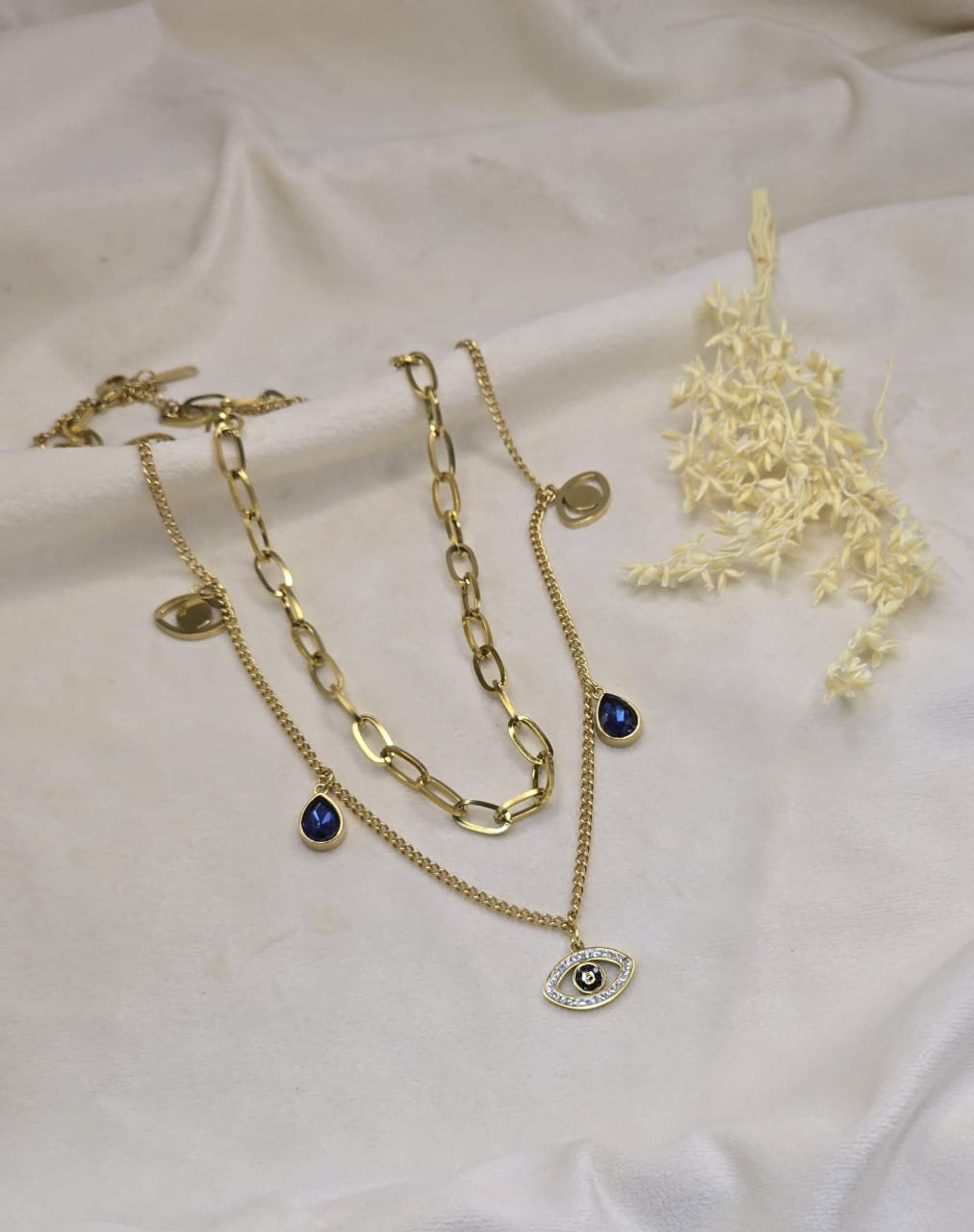 Layered Evil Eye Necklace with Blue Charms | Protective Statement