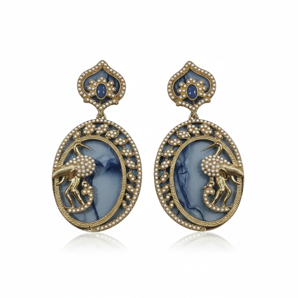 Pink Coral Peacock Gold Drop Earrings – Ethnic Wedding Chandbali Earrings