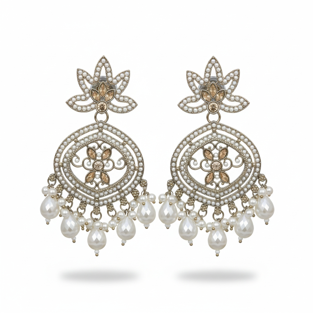Lotus Gold Chand Bali Earrings with Pearl Drops – Ethnic Wedding Jewelry
