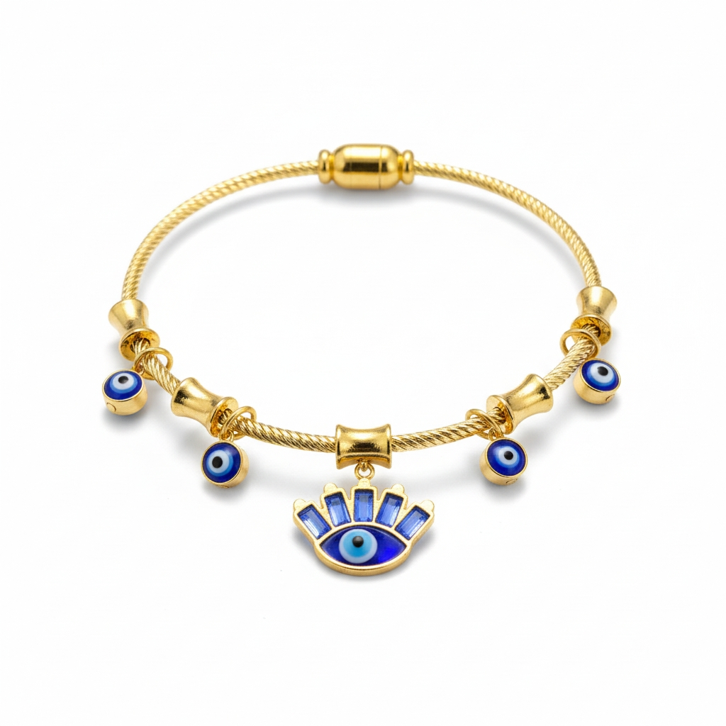 Gold Evil Eye Charm Bracelet for Protection & Style
