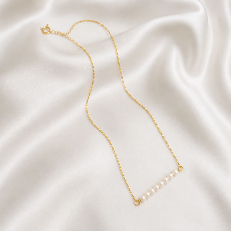 Minimal Pearl Bar Gold Necklace