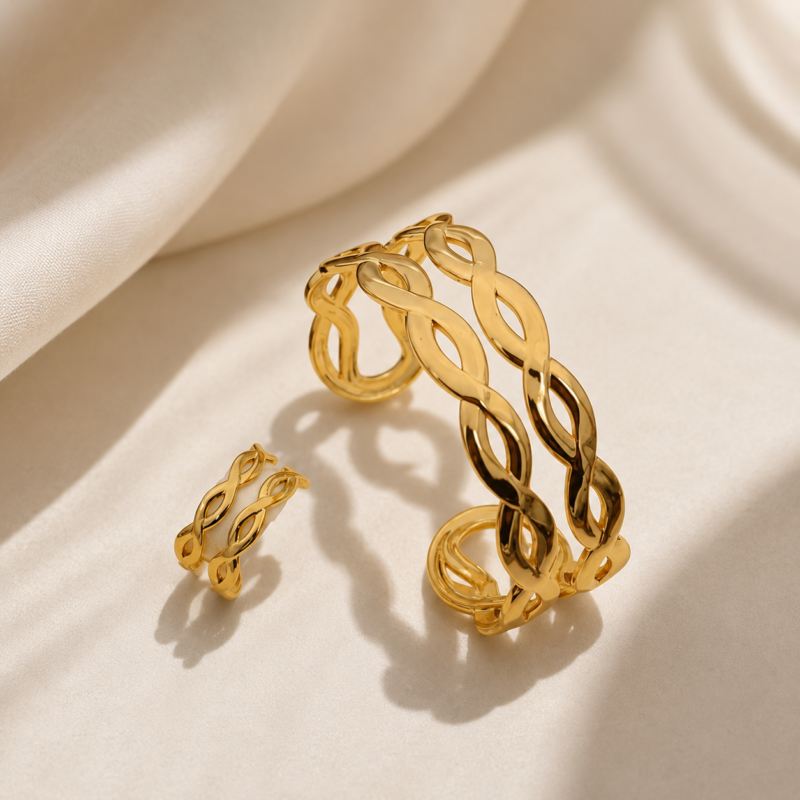 Eternal Wave:  Anti-Tarnish Infinity Cuff & Ring Set
