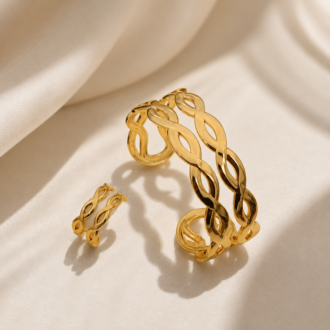 Eternal Wave: Anti-Tarnish Infinity Cuff & Ring Set