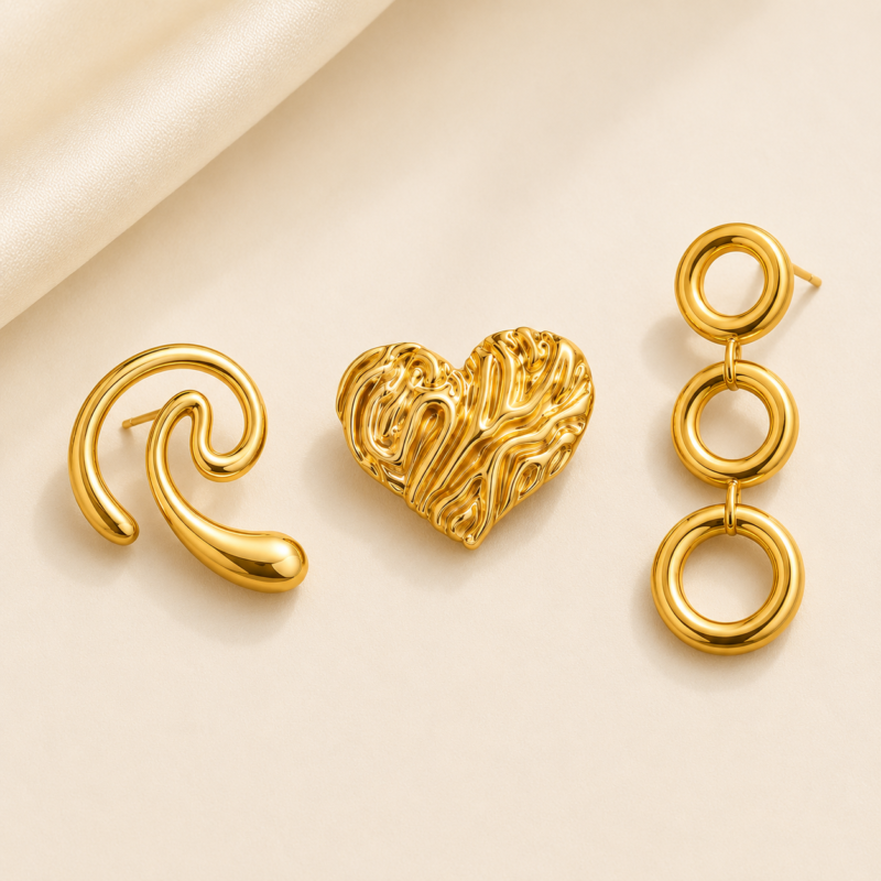 Golden Statement Earrings Combo Set
