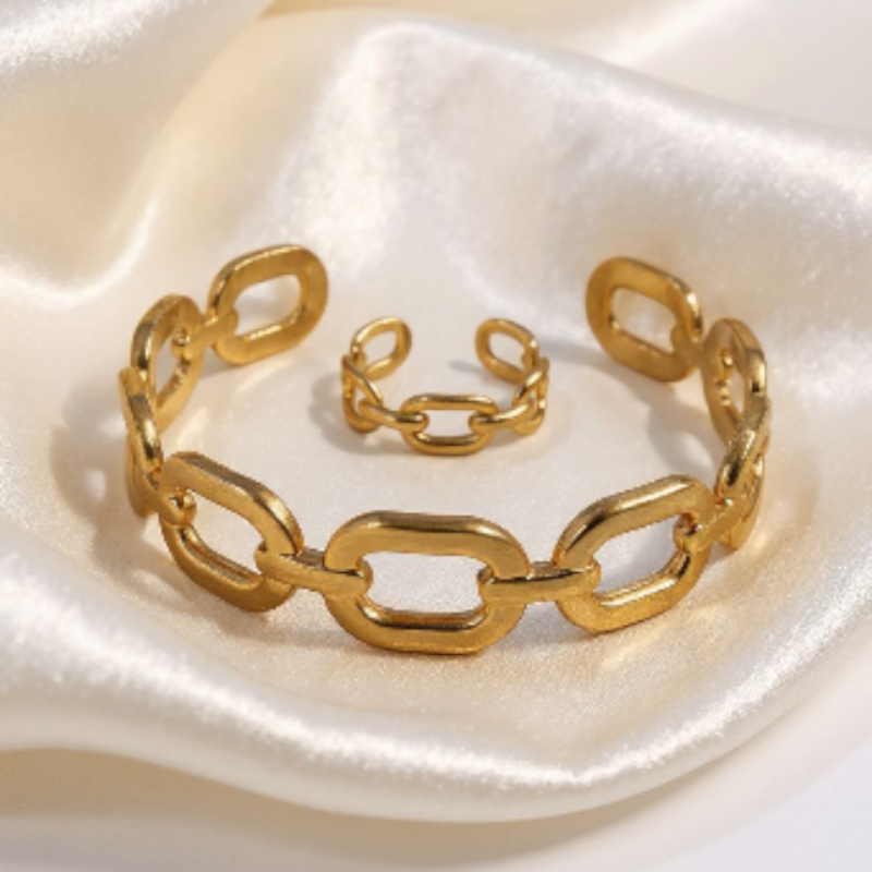 Timeless Link Anti-Tarnish Chain Bracelet & Ring Set