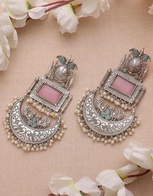 Oxidised Silver Chand Bali
