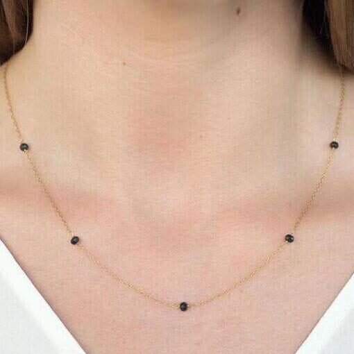 Elegant Black Bead Gold Chain Necklace