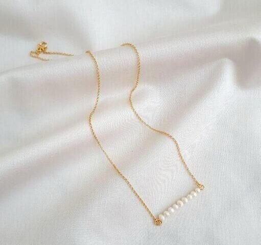 Minimal Pearl Bar Gold Necklace
